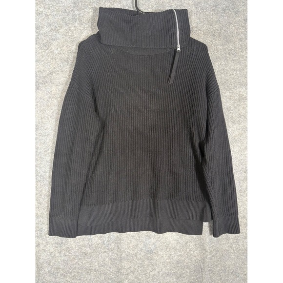 Max Studio Sweaters - MAX STUDIO Black Chunky Knit Cowl Neck Zipper Sweater Womens Medium